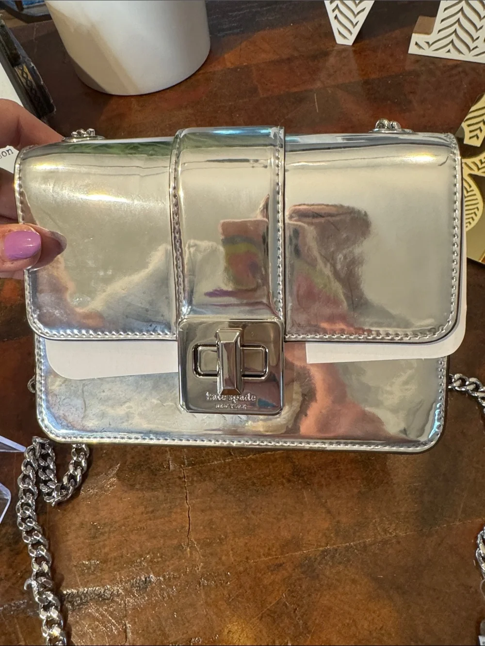 🍍kate spade Silver Metallic Crossbody Bag with Cardholder